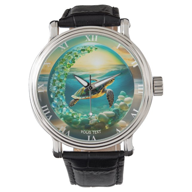 Montre Imaginaire Cute Vivid Turtle Vagues de Mer (devant)