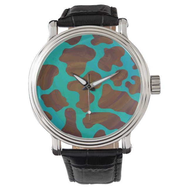 Montre Impression Brown et Turquoise de vache (devant)