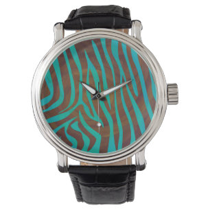 Montre Impression Brown et Turquoise Zebra