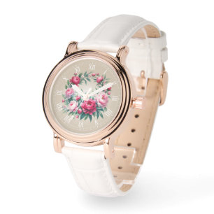 Montre Impression d'art Couronne de pivoines à l'aquarell