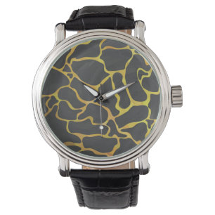 Montre Impression Giraffe noir et jaune