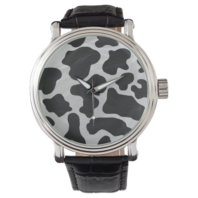 Montre Impression noire et blanche de vache (devant)
