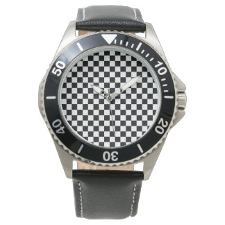 Montre Impression numérique des échecs noirs et blancs