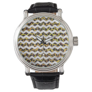 Montre Imprimerie Leopard Brown et jaune Cevron