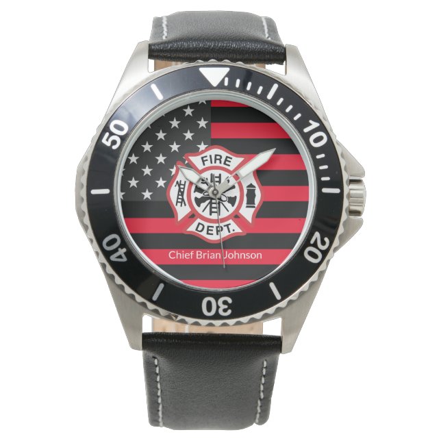Montre Indicateur de pompier de la ligne rouge mince (devant)
