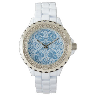 Montre Indigo Blue Floral Faux Lace Motif à Customiser