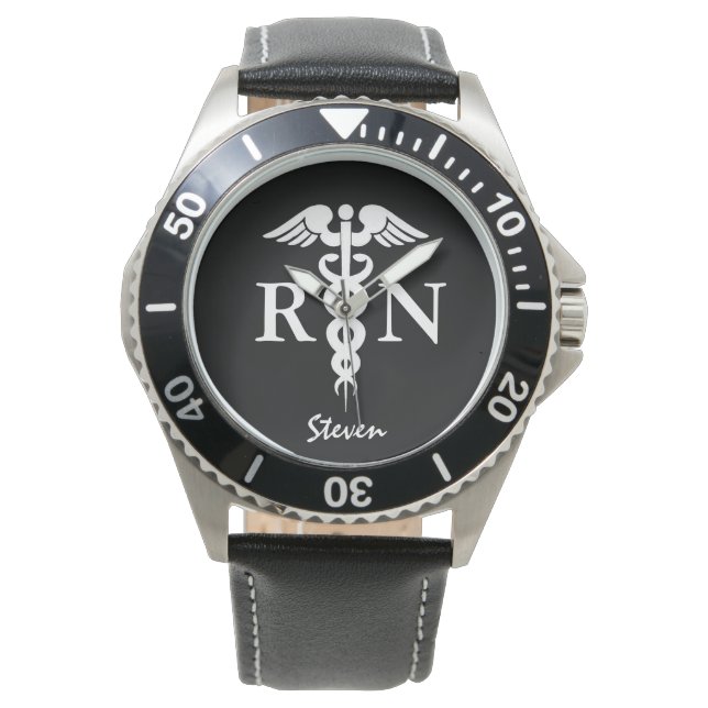 Montre Infirmière autorisée masculine Caduceus Custom Bla (devant)