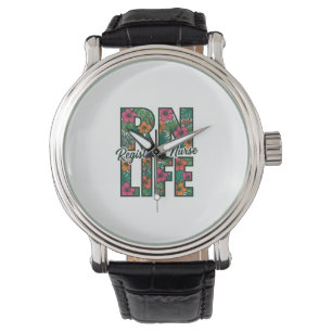 Montre Infirmière diplômée RN Life Floral Vector Design_1