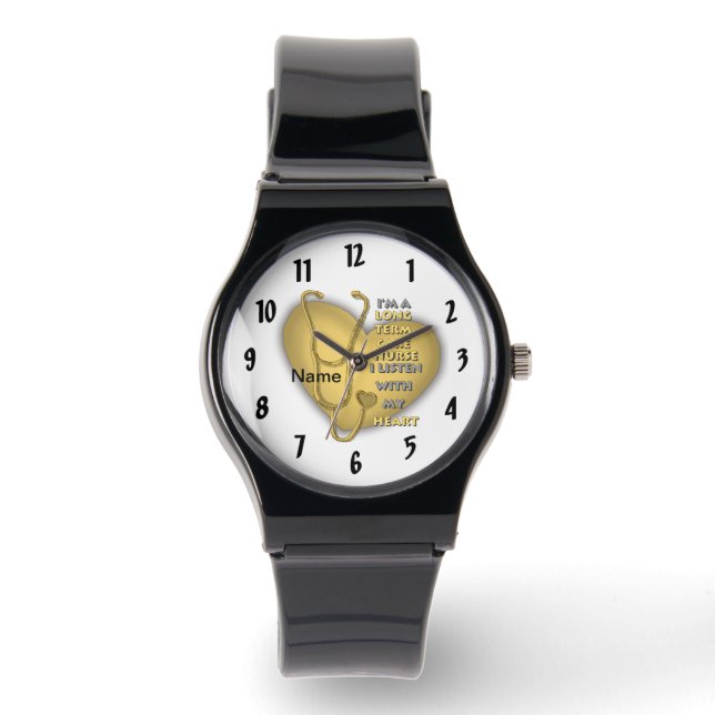 Montre Infirmière en soins de longue durée du coeur jaune (Recto)