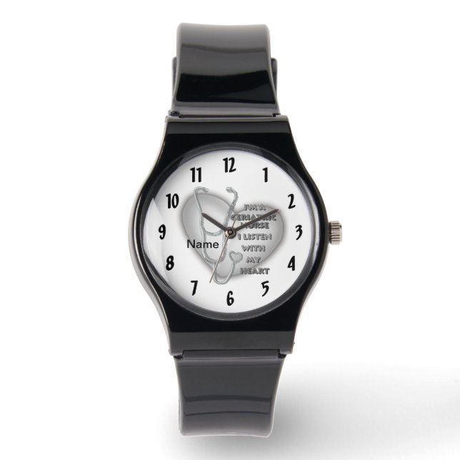 Montre Infirmière gériatrique à coeur gris (Recto)