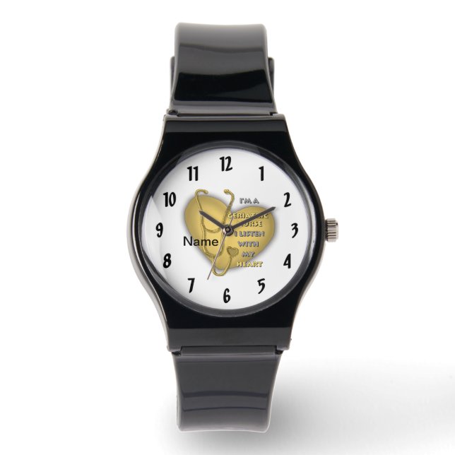 Montre Infirmière gériatrique à coeur jaune (Recto)