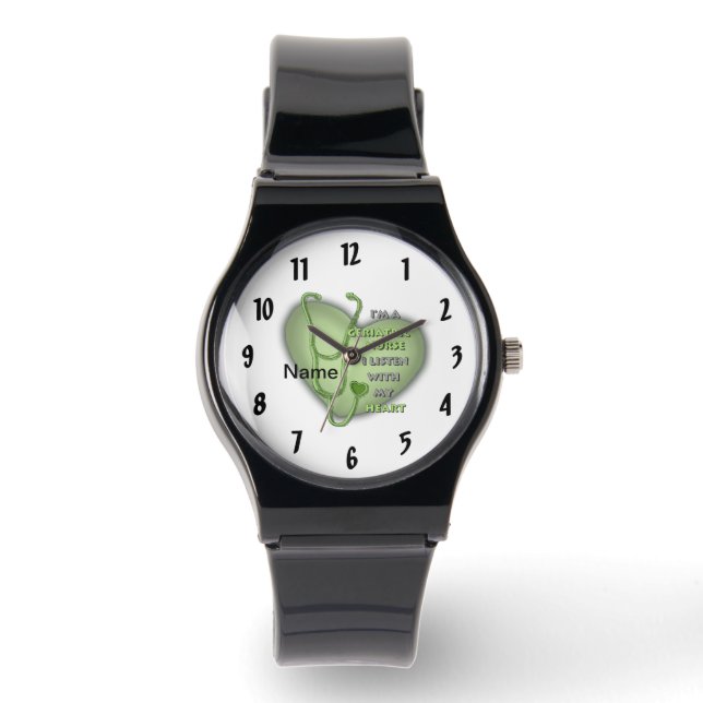 Montre Infirmière gériatrique à coeur vert (Recto)