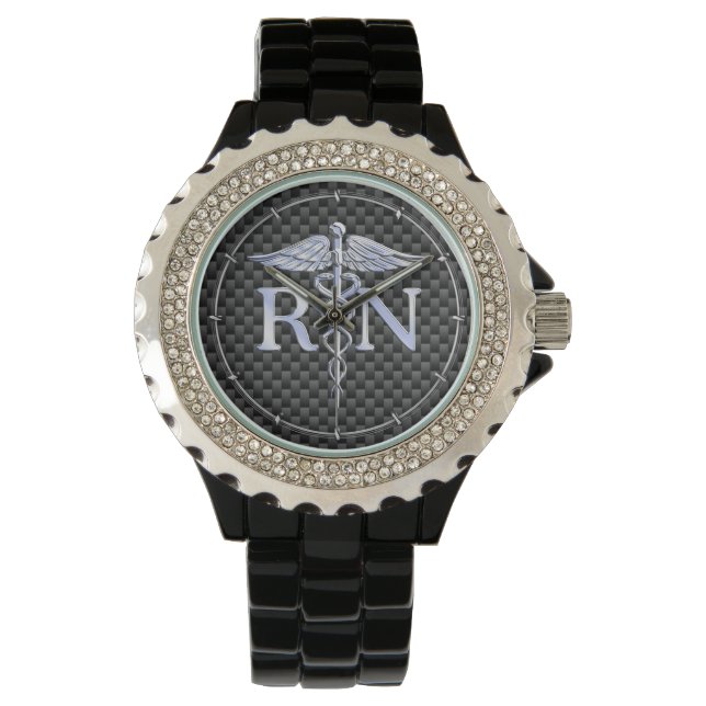Montre Infirmière inscrite RN Caduceus Snakes Decor (devant)