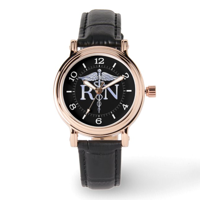 Montre Infirmière inscrite RN Caduceus Style de numérotat (Recto)