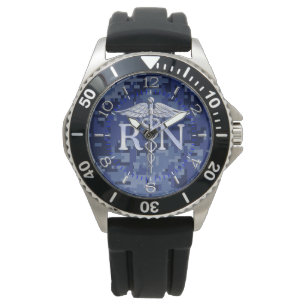 Montre Infirmière inscrite RN Caduceus sur Blue Camo Dial