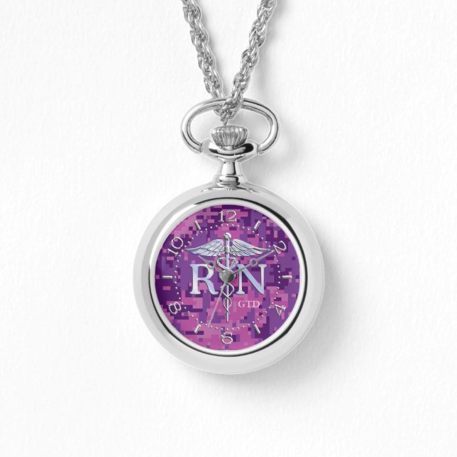 Montre Infirmière inscrite RN Silver Caduceus Monogramme  (Recto)