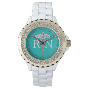 Montre Infirmière inscrite RN Stylish Caduceus sur Turquo