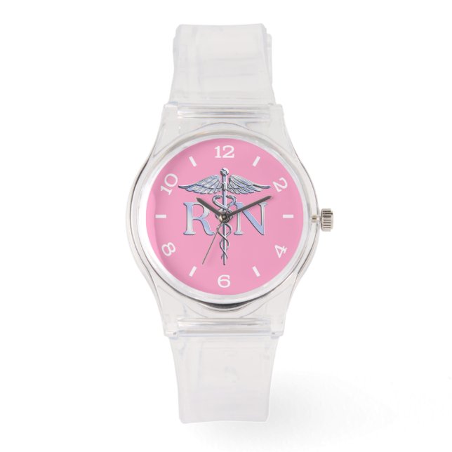Montre Infirmière inscrite Silver Caduceus Light Pink Dia (Recto)