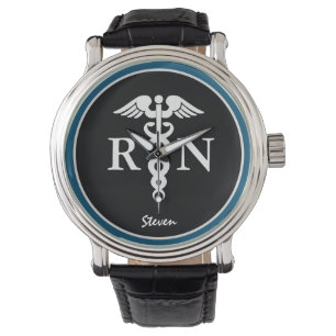 Montre Infirmière masculine RN Caduceus Blue Black Custo