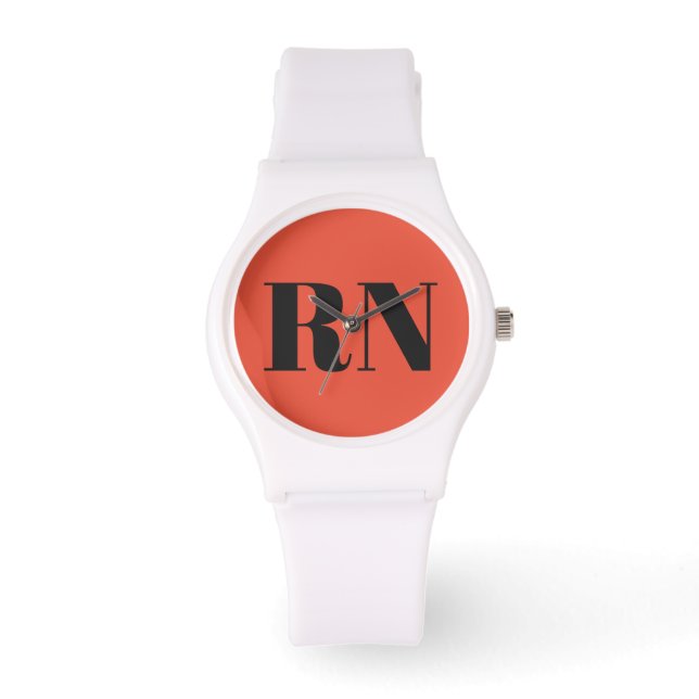 Montre Infirmière moderne RN Orange Terracotta personnali (Recto)