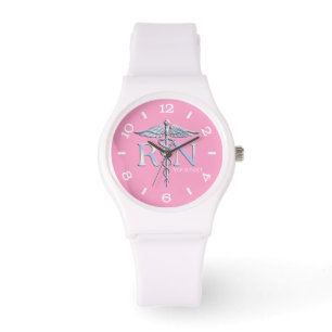 Montre Infirmière personnalisée Silver Caduceus Pink Di