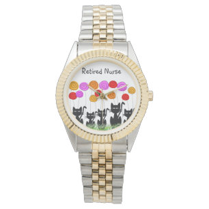 Montre Infirmière retraitée Chats et fleurs de Whimsica