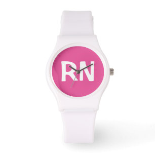 Montre Infirmière simple RN rose et blanc
