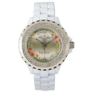 Montre Infirmières florales du symbole   RN de caducée
