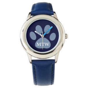 Montre Initiales patte de chien bleu