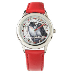 Montre INSÉPARABLES D'HIVER DANS LA NEIGE Dessin noir et