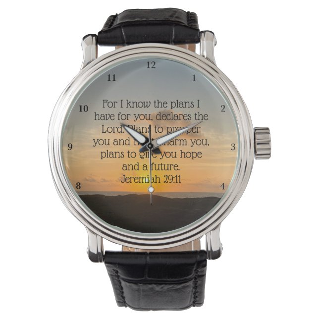 Montre Inspirationnelle Bible Verse Jérémie 29:11 Coucher (devant)
