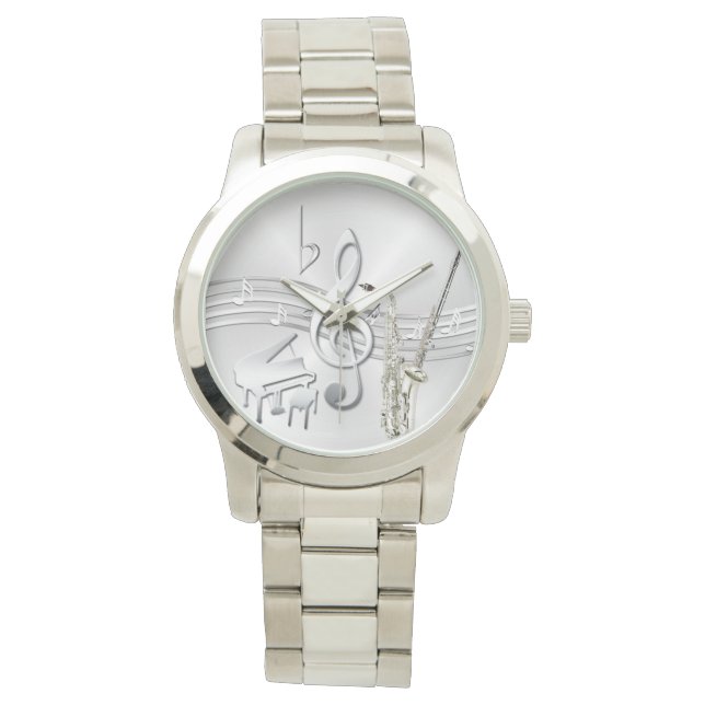 Montre instrument de musique argent bracelet (devant)