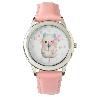 Montre intelligente pour jeunes en cuir rose en ac