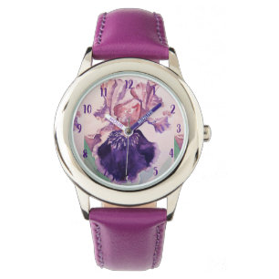 Montre Iris Aquarelle Peinture d'art mauve Fleur Floral