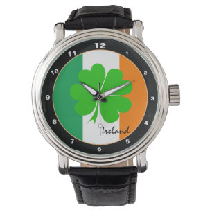 Montre Irlande et quatre feuilles de trèfle, drapeau irl