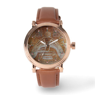 Montre ISIS, Déesse antique égyptienne Brown blanche