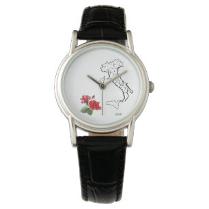 Montre *~* Italie des femmes Carte du cuir Rose