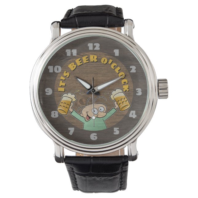 Montre It's Beer O'Clock Dark Wood Texture (devant)