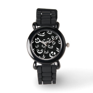 Montre Jack-o'-lantern face Citrouille noir et blanc