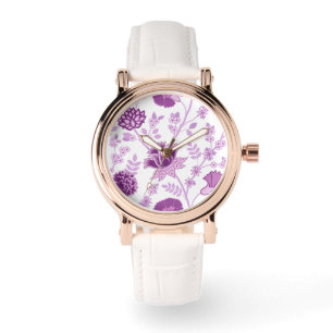 Montre Jacobean Floral Lg Motif rose sur blanc