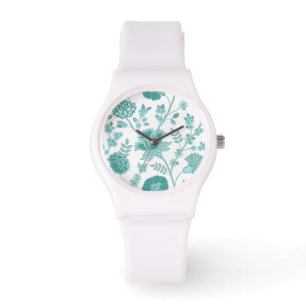 Montre Jacobean Floral Lg Motif Teintures sur blanc