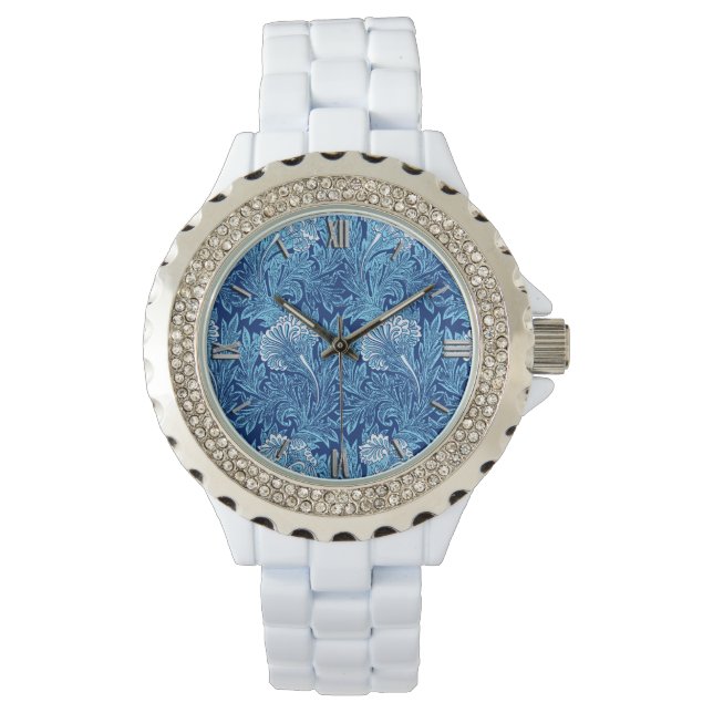 Montre Jacobean Flower Damask, Navy, Sky Blue et White (devant)