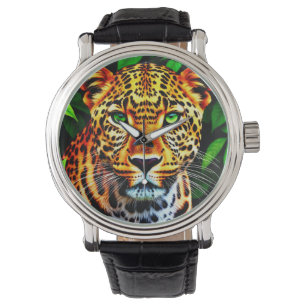 Montre Jaguar Léopard de près au visage aux yeux verts