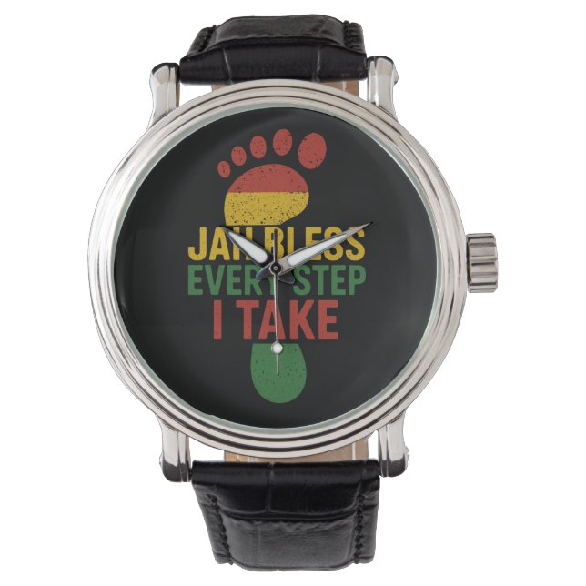 Montre Jah Bless Every Step I take Rastafarian Flag Rasta (devant)