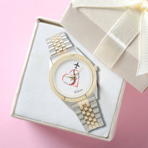 Montre J'aime ma typographie de pilote, l'aviation, perso