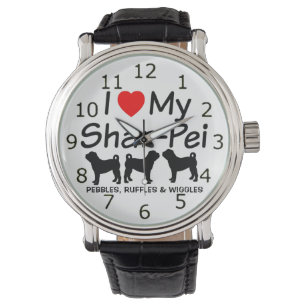 Montre J'Aime Mes Trois Chiens Chinois Shar Pei Regardez