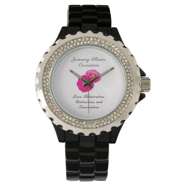 Montre Janvier Mois de naissance Fleur Carnation Élégante (devant)