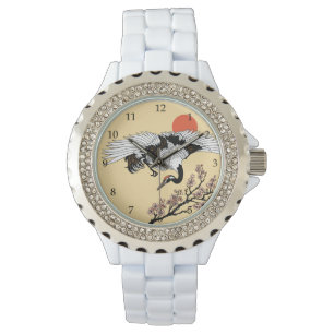 Montre Japanese crane bird and blooming sakura