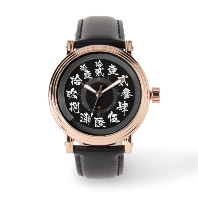 Montre Japon brossé vieux Kanji difficile [visage noir] (Recto)