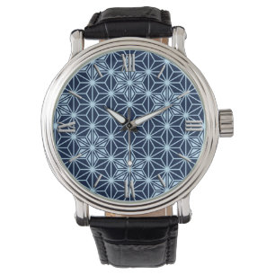 Montre Japonais Asanoha motif - bleu indigo foncé